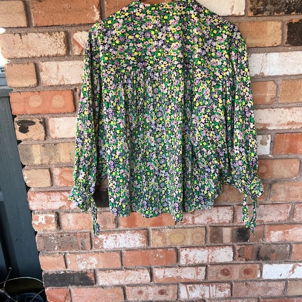 Anthropologie Maeve Floral Long Sleeve Button Front Blouse_10